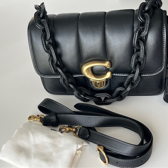 COACH Pillow Studio 25 Shoulder Bag With Quilting Black/ Gold with 2 Straps - Picture 8 of 15